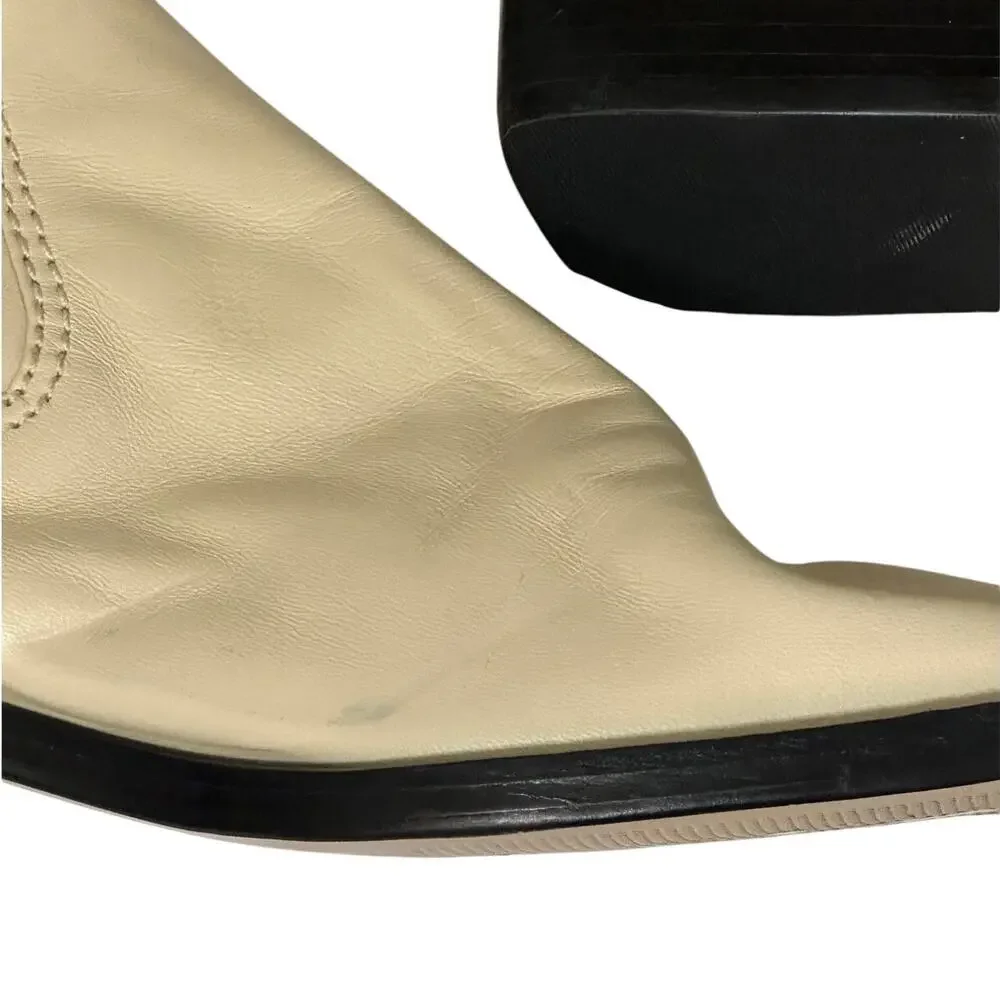 Schutz Boots Over the Knee Leather Guily Up Eggshell Cream New Shopworn
